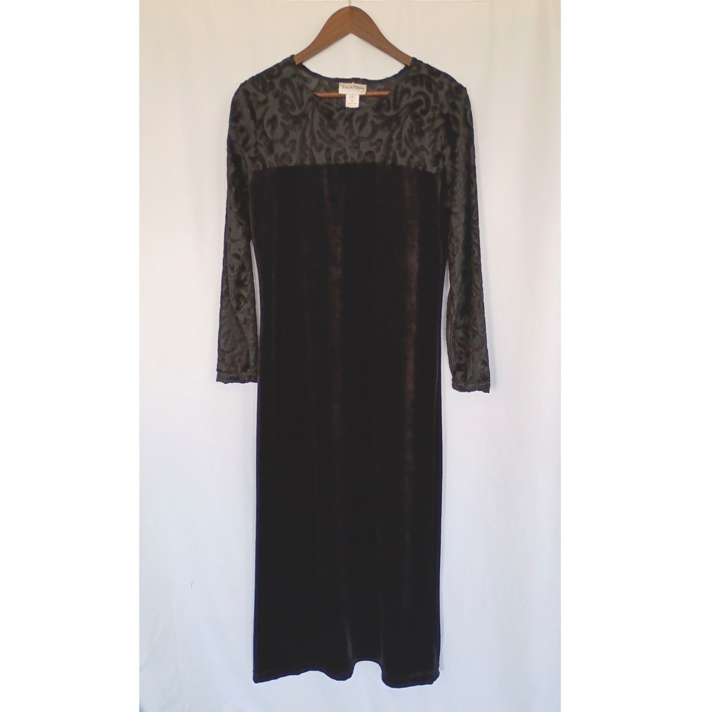 Diane von Furstenberg Vintage‎ Black Velvet Burnout Maxi Dress M Whimsigoth